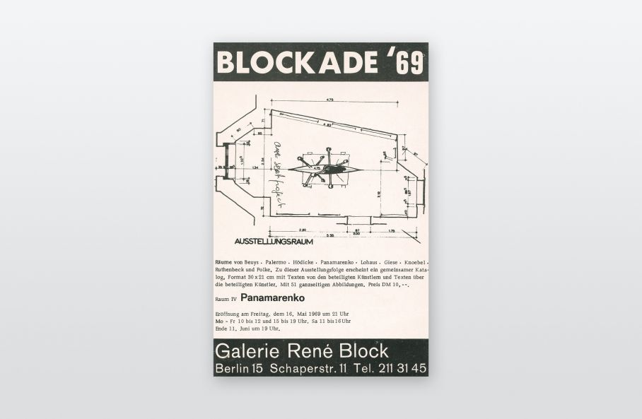 Einladungskarte Blockade in der Galerie René Block Berlin für die Ausstellung von Panamarenko