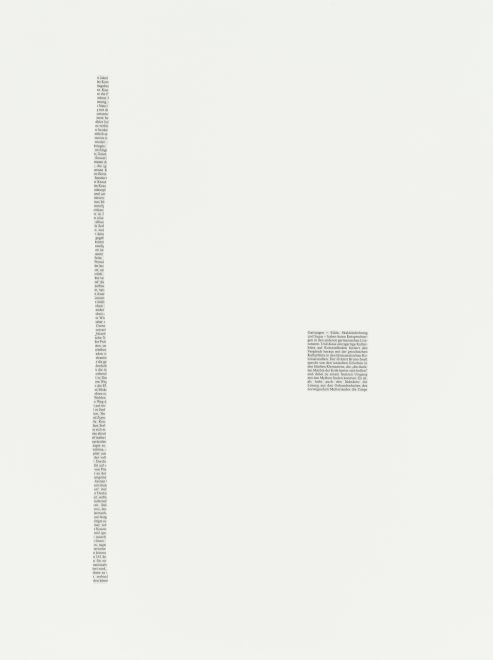 Edition by Arthur Köpcke. A narrow strip and a small square cut out of newspaper articles are glued onto a light-colored sheet according to the artist's instructions