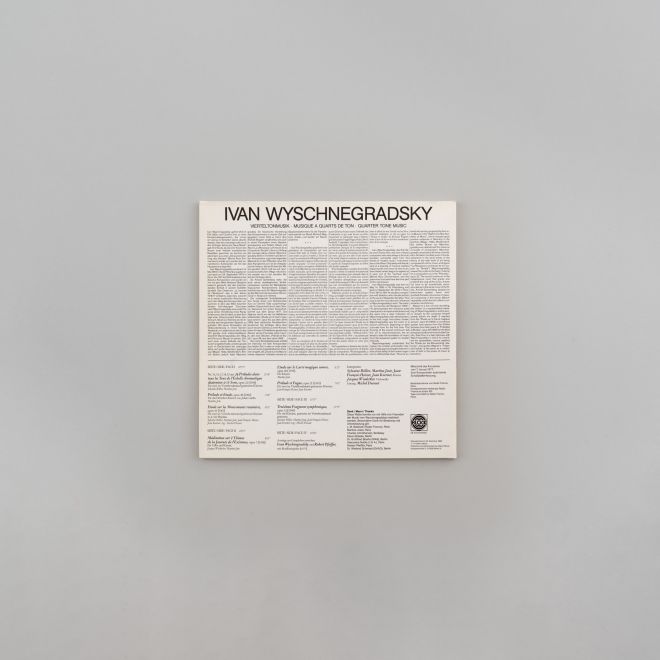 LP von Ivan Wyschnegradsky. Rückseite der Hülle mit Text
