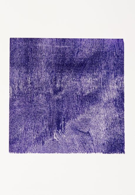 Holzstock-Drucke von John Nixon. Monochromer Druck in Ultramarinblau. Mit Sperrholzblock gedruckt, ohne dass der Künstler weiter eingriff, so dass sich die unberührte Holzmaserung auf dem Papier abzeichnet.