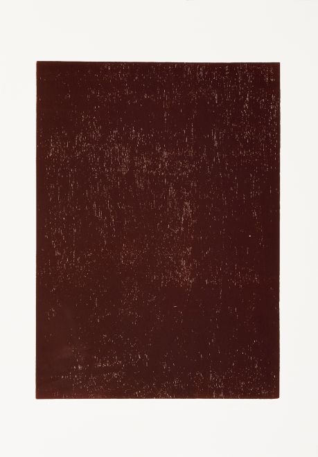 Holzstock-Drucke von John Nixon. Monochromer Druck in Braun. Mit Sperrholzblock gedruckt, ohne dass der Künstler weiter eingriff, so dass sich die unberührte Holzmaserung auf dem Papier abzeichnet.