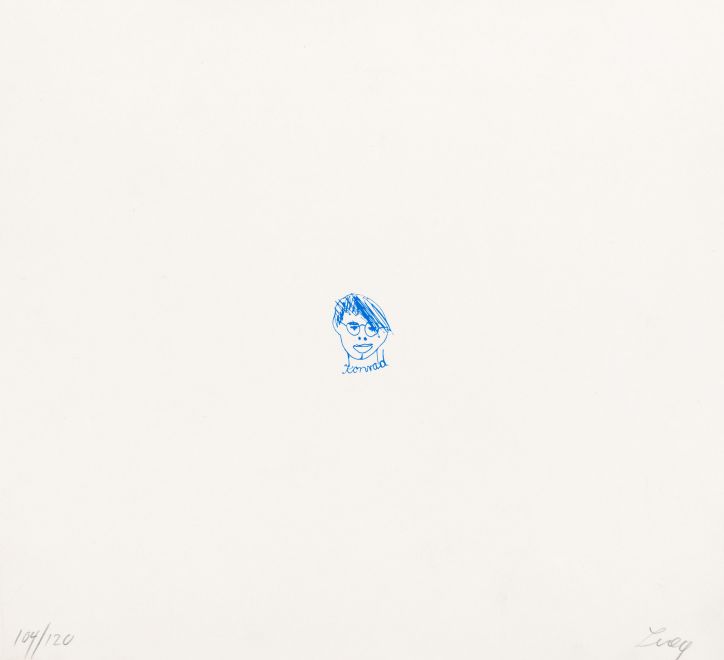 Screen print by Konrad Lueg. 6 rows, each with 6 drawn babies with different gestures and facial expressions on a light background