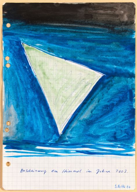 Zeichnung von Sigmar Polke aus der Edition höhere Wesen befehlen in Aquarell und Kugelschreiber auf kariertem Papier