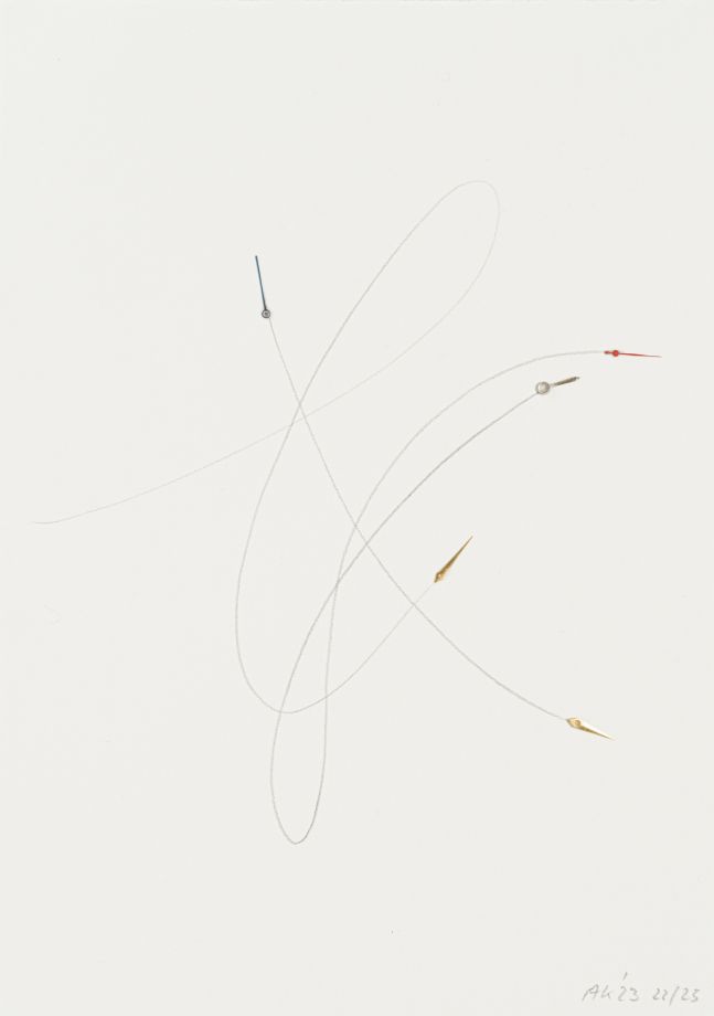 Pencil drawing with clock handles by Alicja Kwade