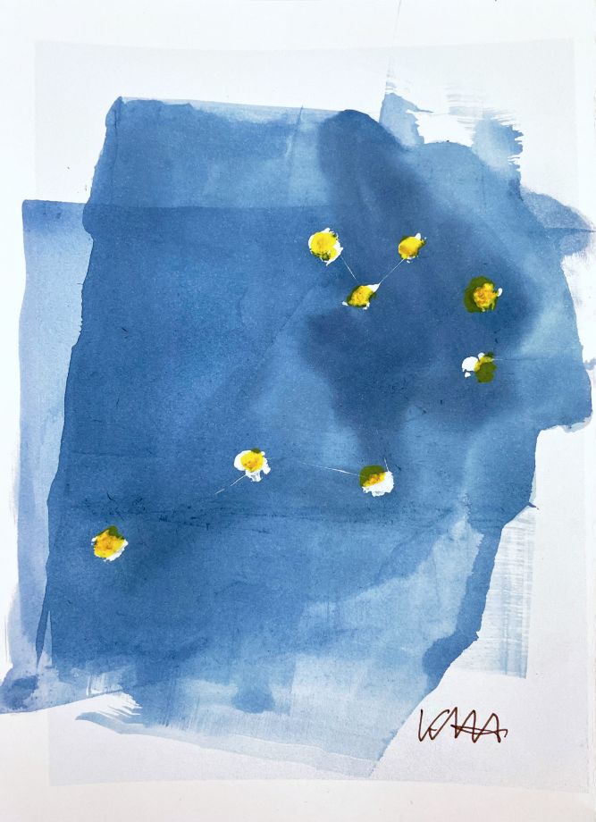 Water Color drawing by KH Hödicke shows a starry night sky