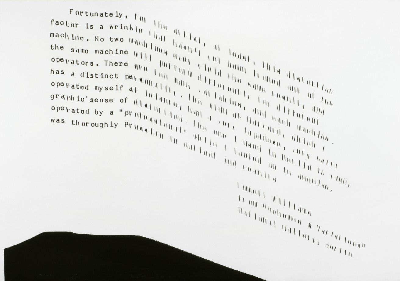 Graphic by Emmett Williams shows a short text on a light background that appears to have been moved during copying or scanning, so that only the beginnings of the lines are legible.